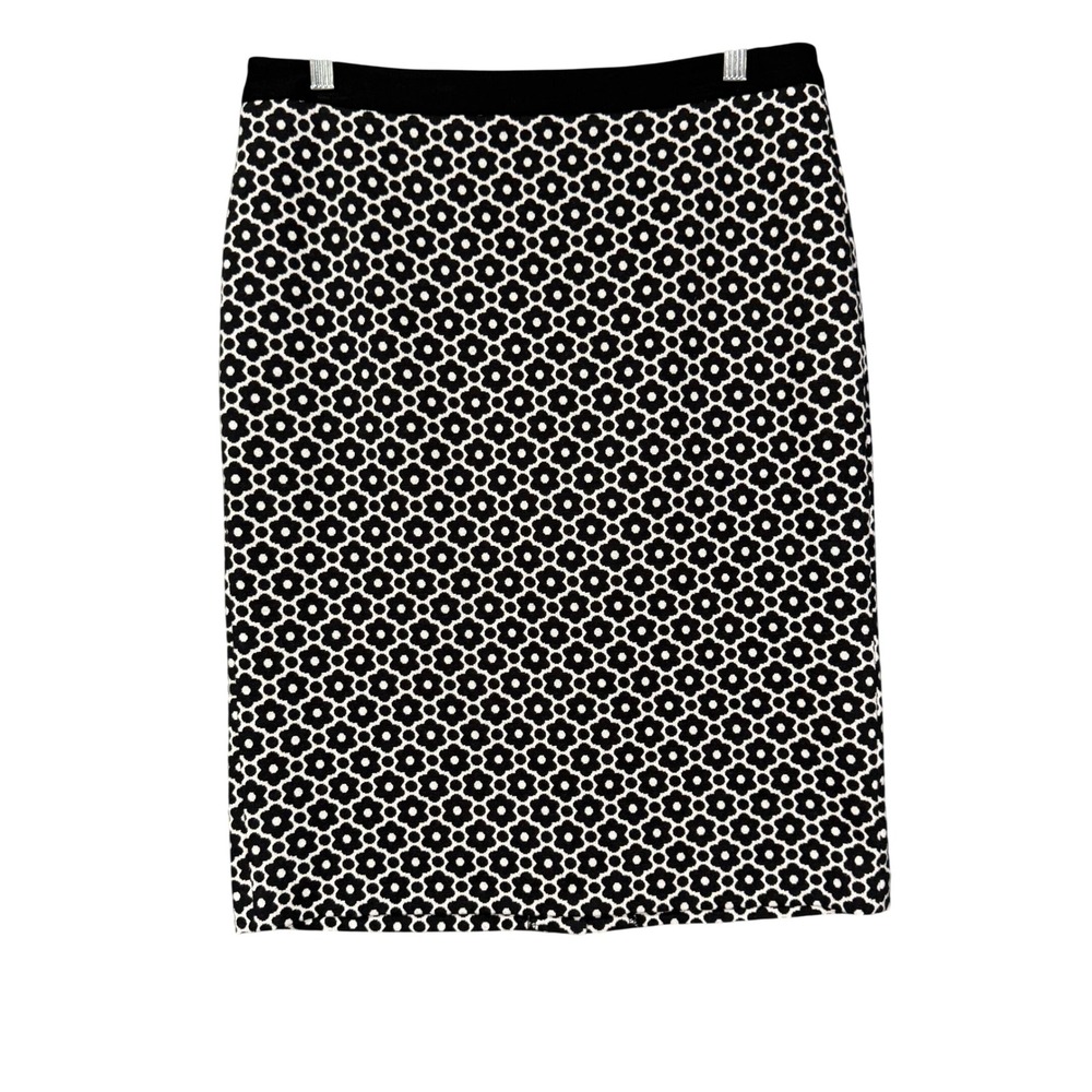 Talbots Pencil Skirt Women 10 Black White Floral Cotton Blend Stretch Casual NWT